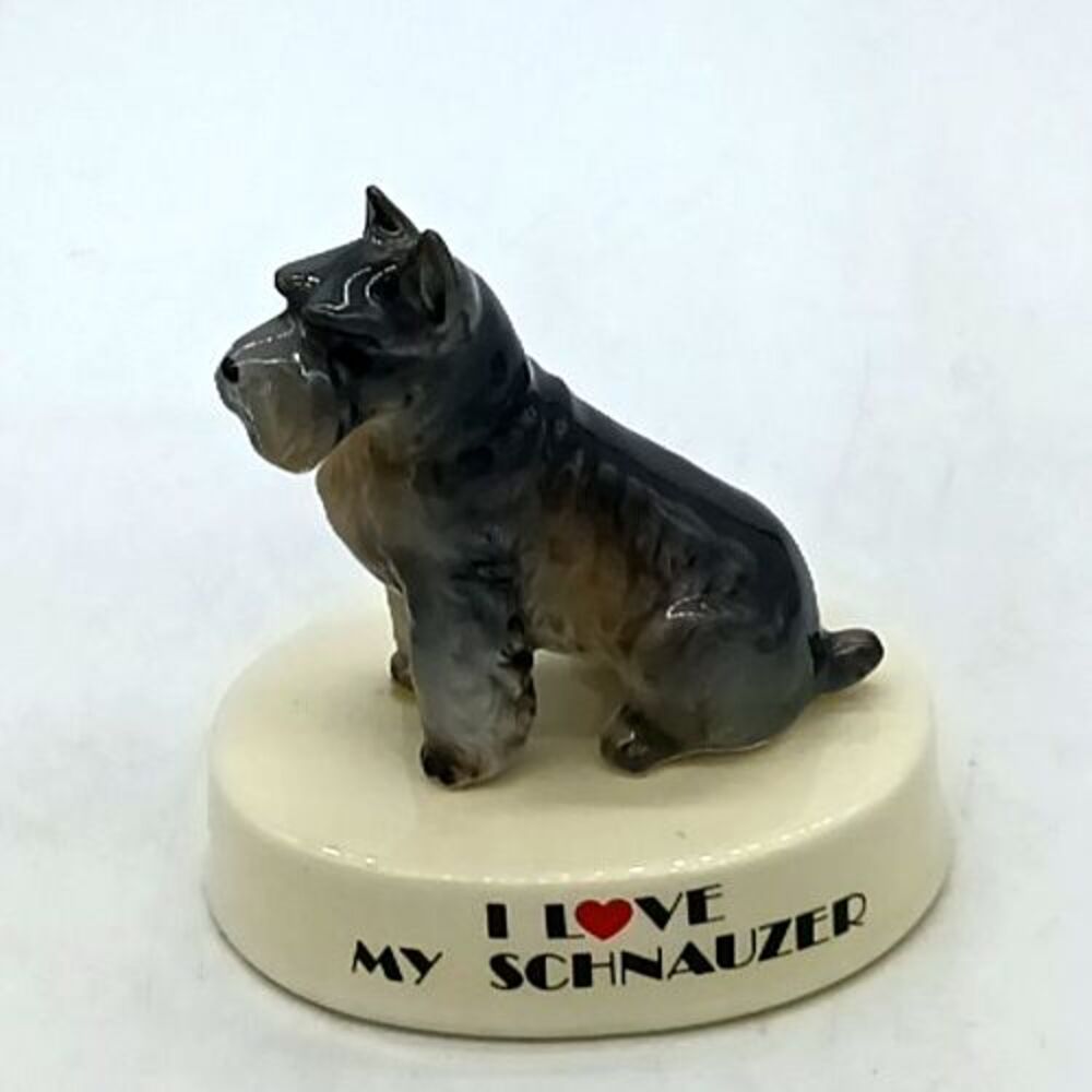 Vtg Schnauzer Dog 3.5"Figurine George Good "I Love My Schnauzer" 1970s Japan